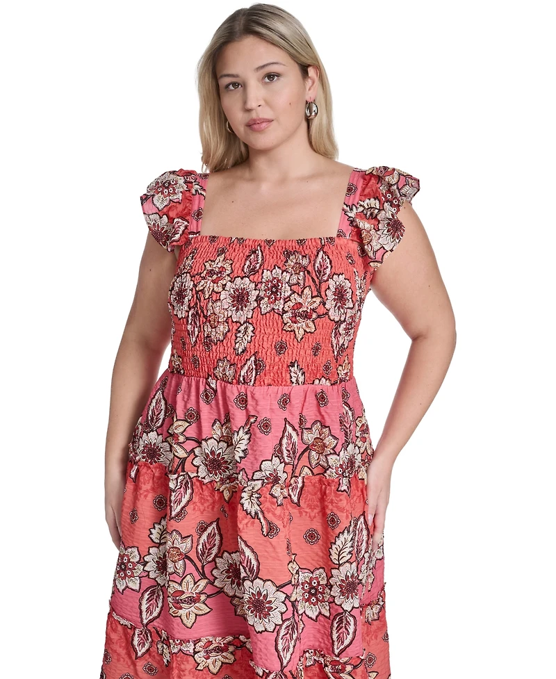 Vince Camuto Plus Flutter Short-Sleeve Square Neck Midi Dress