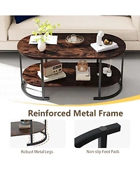 Sugift Oval Two Tier Coffee Table with Open Storage Shelf