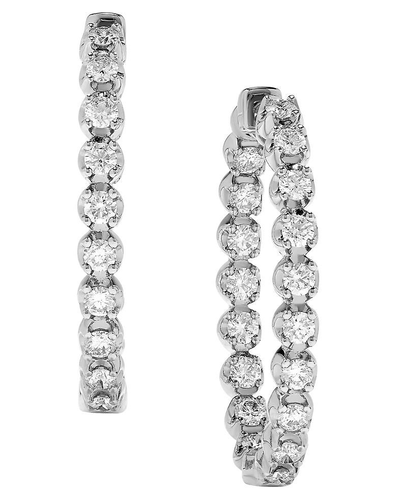 Diamond (1-1/2 ct. t.w.) Inside-Out Oval Medium Hoop Earrings in 14k White or Yellow Gold, 1.25"