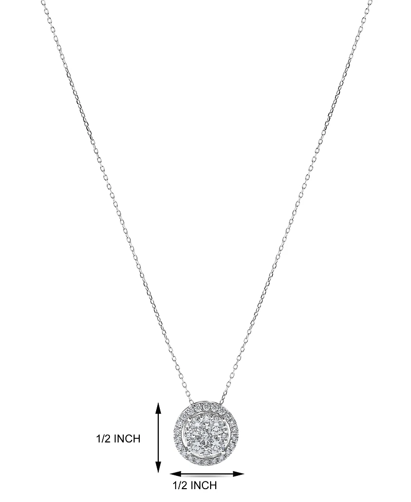 Diamond Halo Cluster Pendant Necklace (1 ct. t.w.) in 14k White Gold
