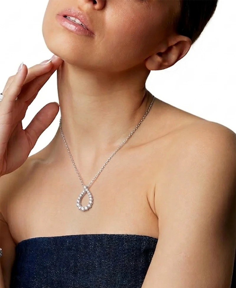 Diamond Graduated Teardrop Pendant Necklace (1/2 ct. t.w.) in 14k White Gold, 16" + 2" extender