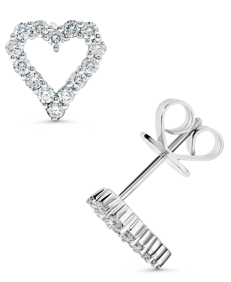 Diamond Heart Stud Earrings (1/2 ct. t.w.) in 14k White Gold