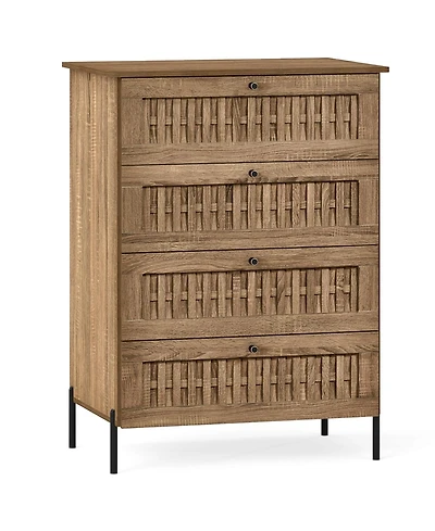 Slickblue Oak 4-Drawer Storage Dresser with Metal Legs for Bedroom Organization