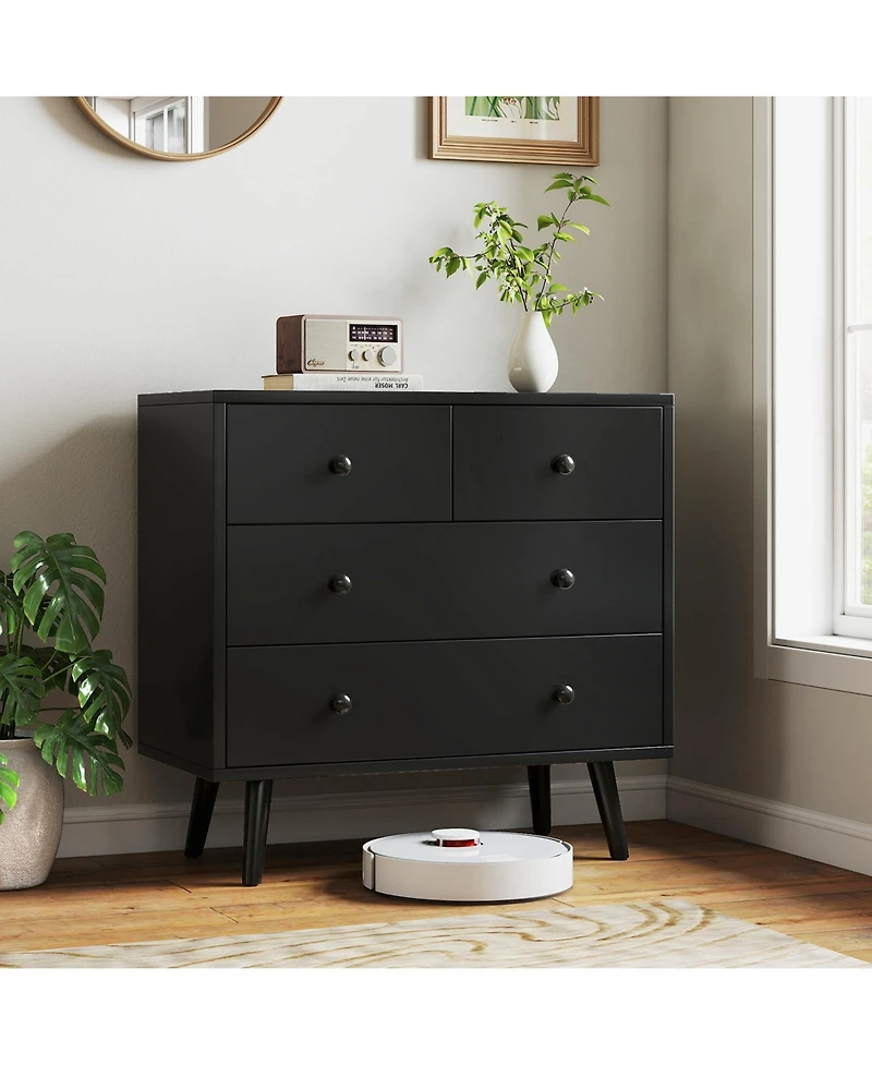 Slickblue 4 Drawer Wooden Dresser Wide Storage Cabinet for Bedroom
