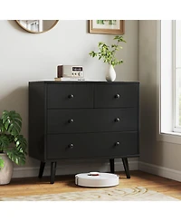 Slickblue 4 Drawer Wooden Dresser Wide Storage Cabinet for Bedroom
