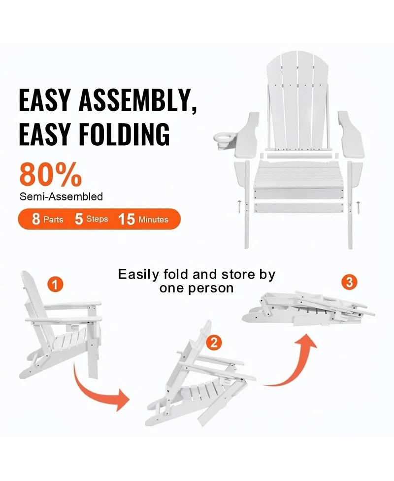 Sugift Set of 2 Folding Adirondack Fire Pit Chairs All-Weather Hdpe Plastic for Patio