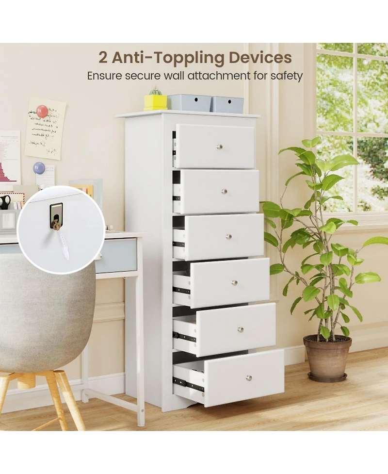 Gouun 6-Drawer Tall Chest Dresser for Bedroom Storage