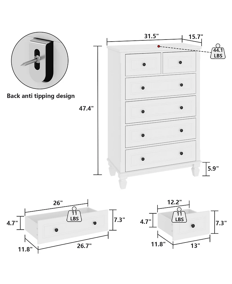 Famapy Modern 6-Drawers Wood Chest of Drawer Dresser, bedroom nightstand, wooden end table
