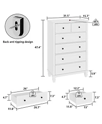 Famapy Modern 6-Drawers Wood Chest of Drawer Dresser, bedroom nightstand, wooden end table