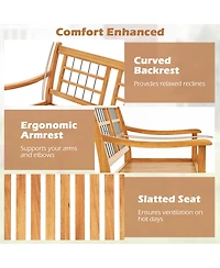 Gymax Outdoor Acacia Wood Bench 2-Person Patio Bench w/ Slatted Seat and Backrest
