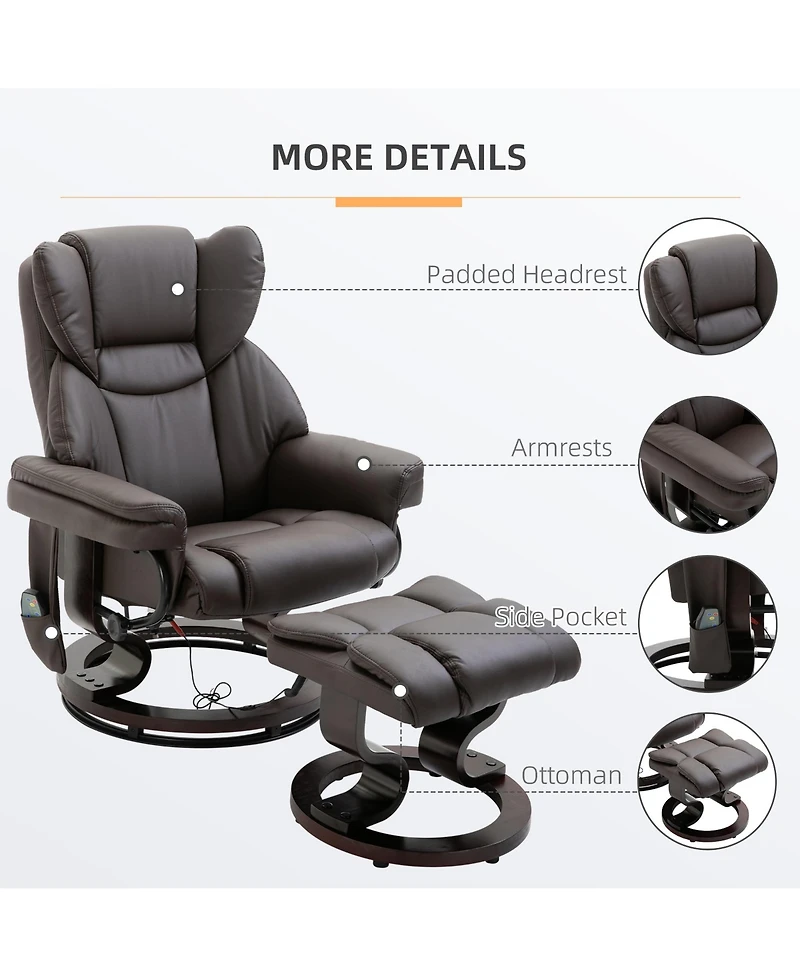 Boyel Living Massage Recliner Chair with Ottoman 10 Vibration Points 360degree(s) Swivel Faux Leather