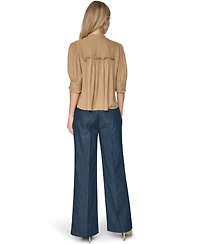 Tommy Hilfiger Women's Puff Sleeve Ruffle Collared Shirt