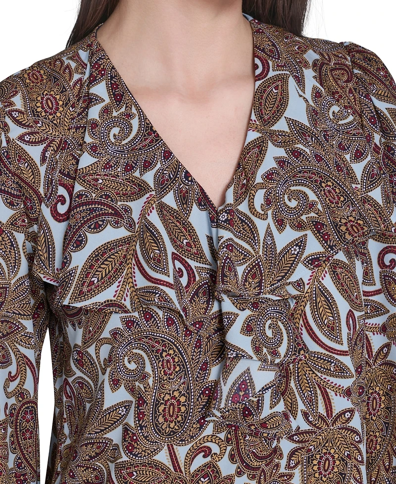 Tommy Hilfiger Women's V-Neck Long-Sleeve Ruffle Blouse