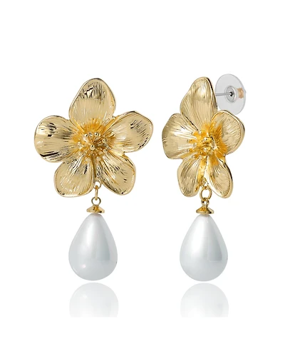 Jessica Simpson Flower Earrings with Dangling Faux Pearl, Drop Earrings for Women