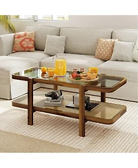Slickblue Glass Coffee Table 2 Tier with Storage Shelf