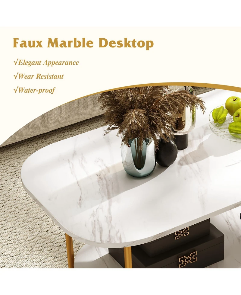 Slickblue Faux Marble Coffee Table Modern 2 Tier