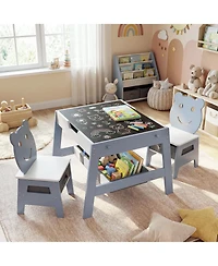 Sugift Toddler Table and 2 Chairs 5-in-1 Cute Art Desk Set with Reversible Chalkboard Whiteboard
