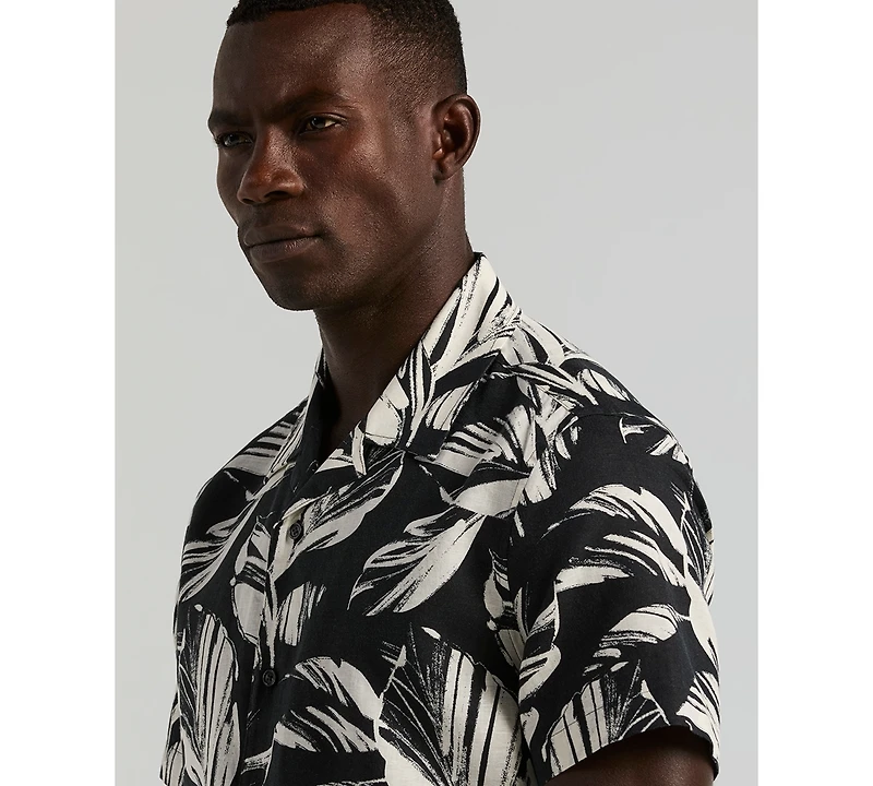 Perry Ellis Men's Leaf Print Camp Collar Shirt