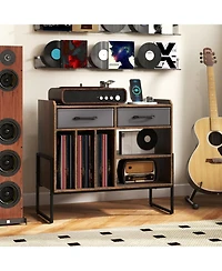 Gouun Mid Century Modern Record Player Stand with Charging Station