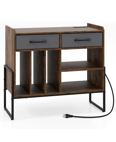 Gouun Mid Century Modern Record Player Stand with Charging Station