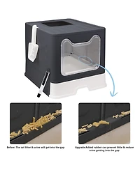 Aronkl Foldable Cat Litter Box Enclosed Top Entry Anti-splashing Large Private Space Easy Clean With Scoop 2-in-1 Brush