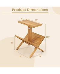 Slickblue Teak Wood 2-Tier Side Table with Built-In Magazine Rack