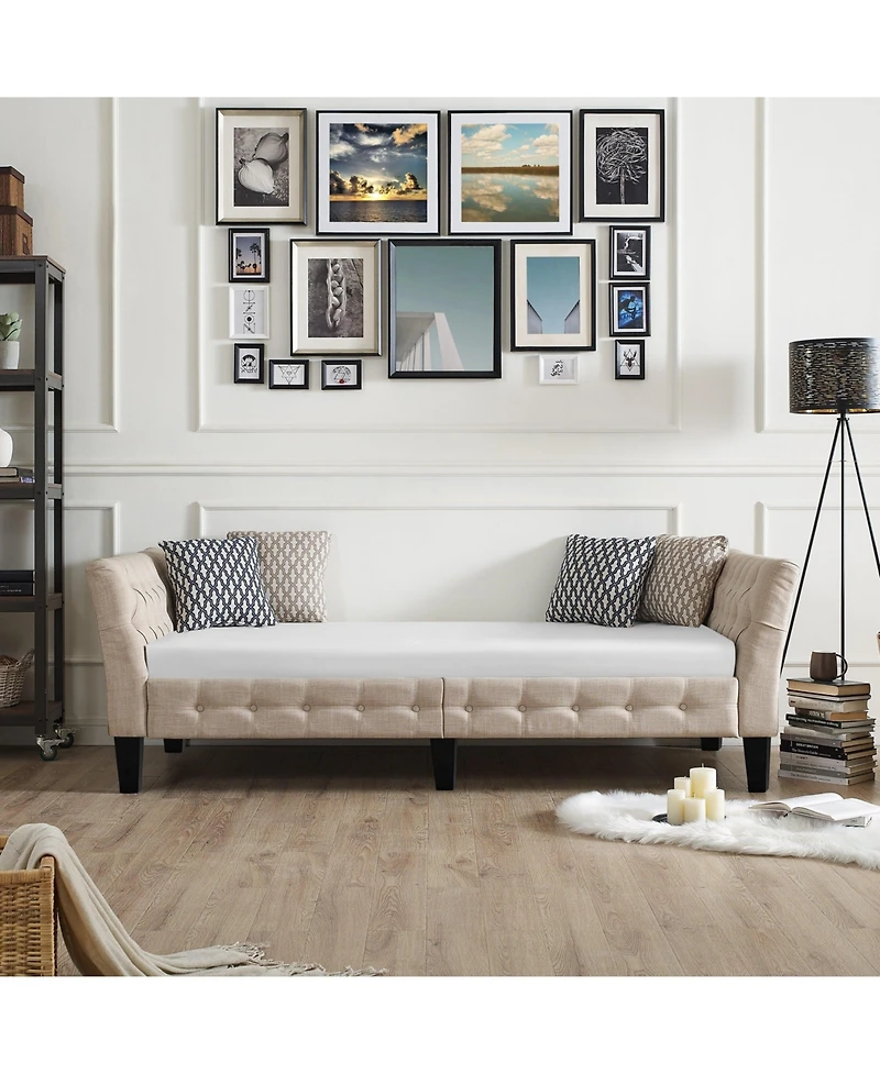 Boyel Living Button Tufted Upholstered Bed Vintage Style Bed Frame with Solid Wood Legs