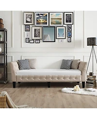 Boyel Living Button Tufted Upholstered Bed Vintage Style Bed Frame with Solid Wood Legs