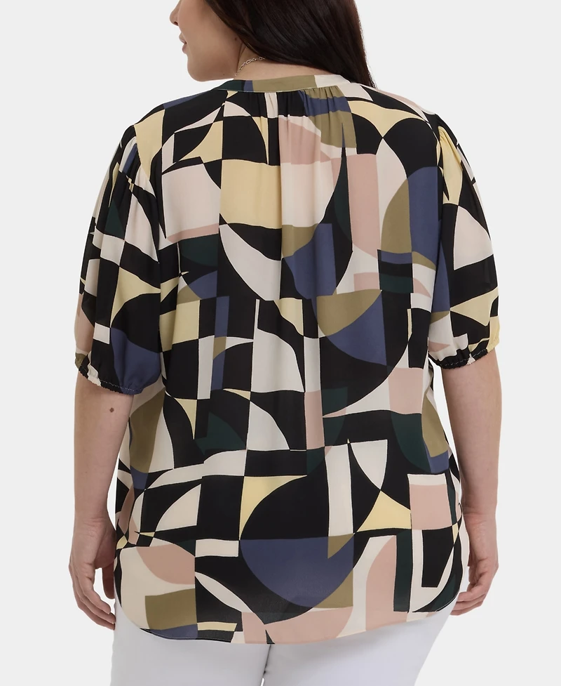 Nydj Plus Short-Puff-Sleeved Popover Top