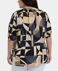 Nydj Plus Short-Puff-Sleeved Popover Top