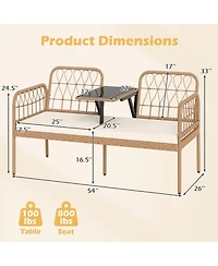 Sugift Outdoor Pe Rattan Loveseat with Built In Table and Cushions