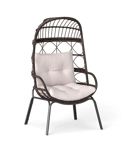 Sugift Patio Wicker Egg Chair with Rattan Frame and Seat Cushions