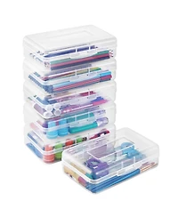 Gnuadz 6 pack Plastic Pencil Case Crayon Pen Organizer Snap Lid Stackable Craft Storage Box