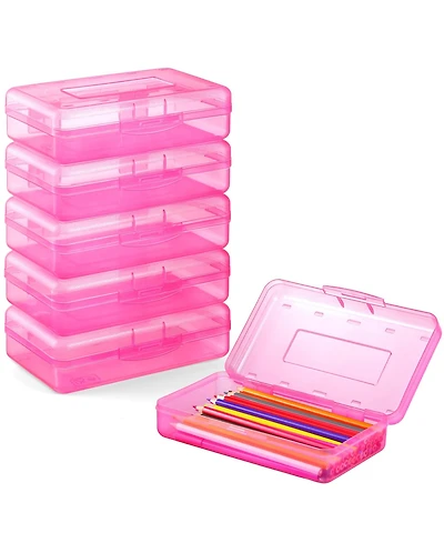 Gnuadz 6 pack Plastic Pencil Case Crayon Pen Organizer Snap Lid Stackable Craft Storage Box