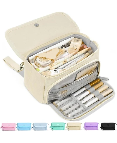 Gnuadz Super Large Pencil Case 3 Compartments Cute Pouch Zipper Portable Stationery Pen School Supplies Teen Girl