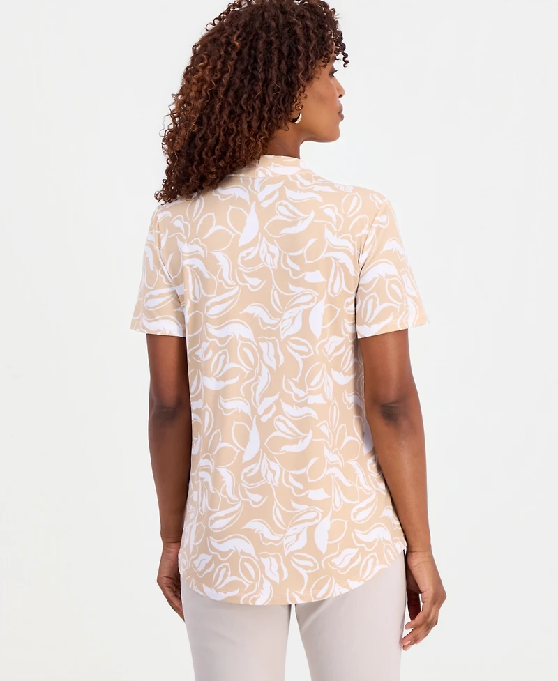 Jm Collection Women's Printed Short-Sleeve V-Neck Knit Top, Macy's Exclusive