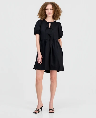 Robbie Bee Women's Cotton Bow-Trim A-Line Mini Dress