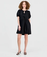 Robbie Bee Women's Cotton Bow-Trim A-Line Mini Dress