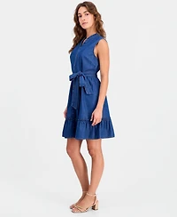 Robbie Bee Women's Sleeveless Tiered Mini Shirtdress