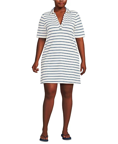 Lands' End Plus Starfish Elbow Sleeve Polo Dress