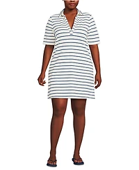 Lands' End Plus Starfish Elbow Sleeve Polo Dress