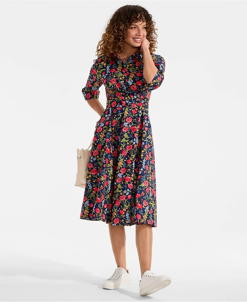 Lands' End Women's Poplin Midi Wrap Front Dress
