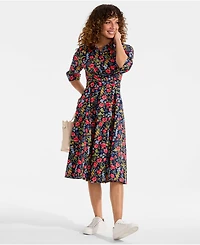 Lands' End Women's Poplin Midi Wrap Front Dress