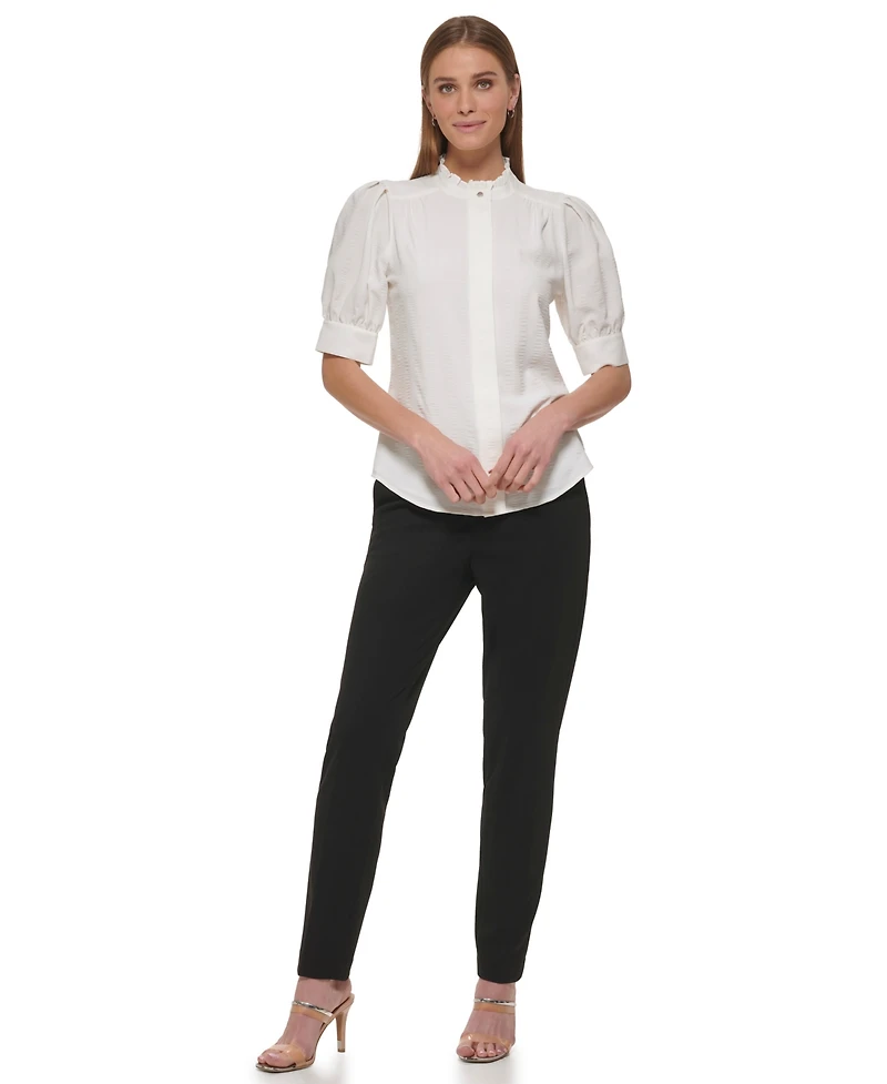 Dkny Petite Mock Neck Ruffle-Sleeve Blouse
