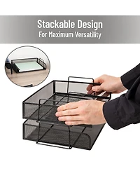 Gnuadz Stackable Paper Tray Desktop Organizer Metal Mesh File Storage