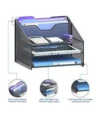 Gnuadz Mesh Desk File Organizer 3 Trays 2 Upright Sections