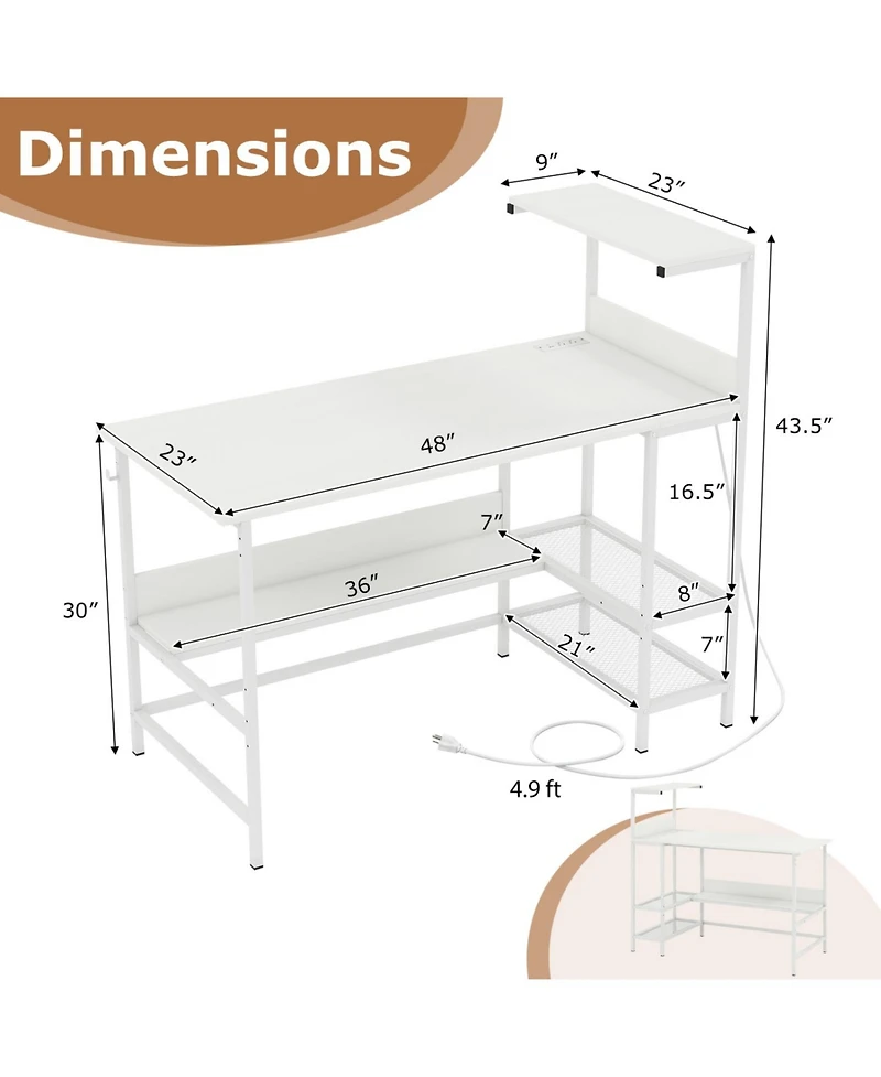 Slickblue Computer Desk 48 Inch with Power Ports and Storage Organizer