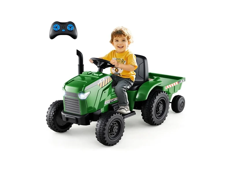 Hongge 12V 2-in-1 Kids Ride On Tractor with Trailer and 3-Gear Shift-Grayish Green