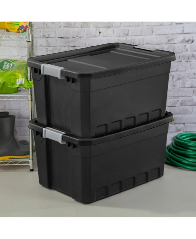 Sterilite 19 Gal Rugged Industrial Stackable Storage Tote w/ Lid, Black, 24 Pack