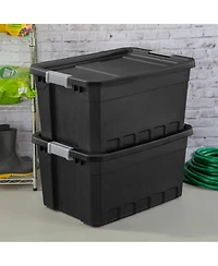 Sterilite 19 Gal Rugged Industrial Stackable Storage Tote w/ Lid, Black, 24 Pack